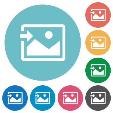 Yuvarlak renk arkaplanındaki resim düz beyaz simgelerini içeriye aktar