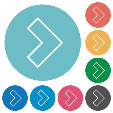 Sağ 90 derece açılı ok yuvarlak renk arkaplanındaki düz beyaz simgeleri özetliyor