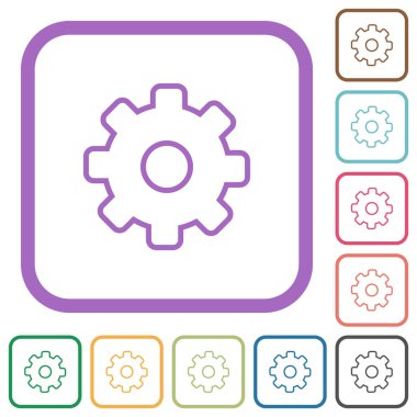 Ayarlar, beyaz arkaplanda renkli yuvarlak kare çerçevelerdeki basit simgeleri çizer