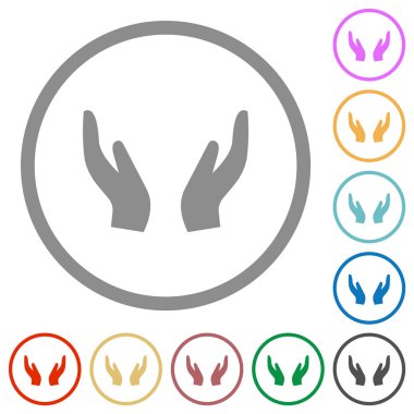 Empty protecting hands solid flat color icons in round outlines on white background