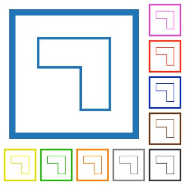 Üst sağ 90 derece açılı ok beyaz arkaplan üzerindeki kare çerçevelerde düz renk simgelerini çizer