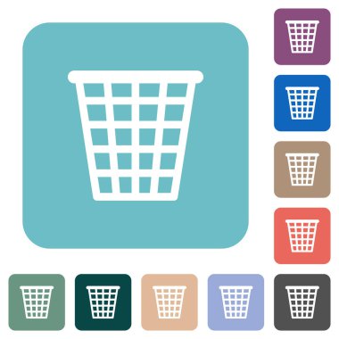 Renkli yuvarlak kare arkaplan üzerine tek boş geniş çöp ana hatları beyaz düz simgeler