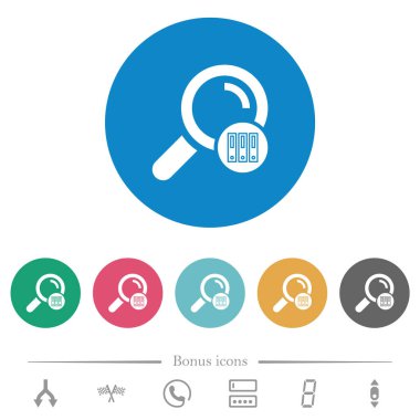 Arşiv arama sonuçları yuvarlak renk arkaplanındaki düz beyaz simgeler. 6 bonus simgesi dahil.