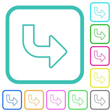 Alt sağ taraf ok ana hatları beyaz arkaplan üzerinde eğri kenarlı düz simgeler