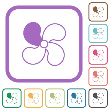 Araba vantilatörü seviyesinde beyaz arkaplanda renkli yuvarlak kare çerçeveli basit simgeler