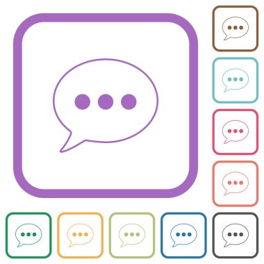 Bir oval aktif sohbet balonu beyaz arkaplan üzerinde renkli yuvarlak kare çerçeveler basit simgeler ana hatları