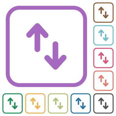 Beyaz arkaplanda yuvarlak kare çerçeveli katı basit simgeleri veri transferi