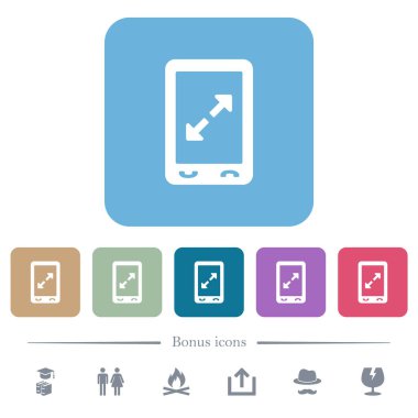 Mobil çimdikleme açık jest beyaz düz simgeler renkli yuvarlak kare arka planlar. 6 bonus simgesi dahil