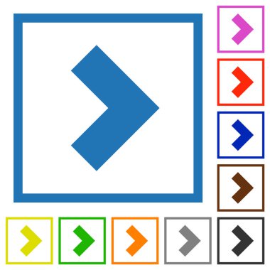 Sağ 90 derece açı ok düz düz renk simgeleri kare çerçeveler beyaz arkaplan üzerinde