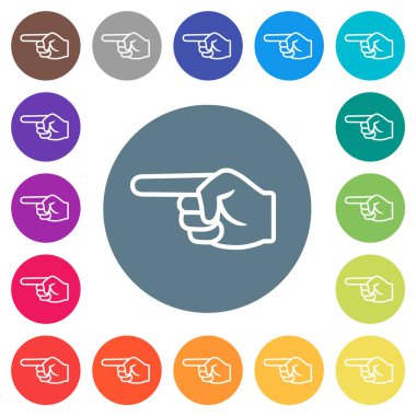 Sol elle gösterilen düz beyaz simgeler yuvarlak renkli arkaplanlarda. 17 arkaplan renk varyasyonu dahil.