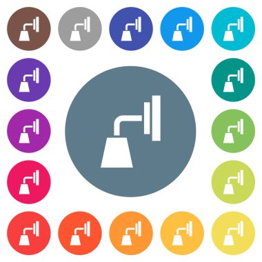 Duvar lambası düz beyaz simgeler, yuvarlak renkli arkaplanlar. 17 arkaplan renk varyasyonu dahil.