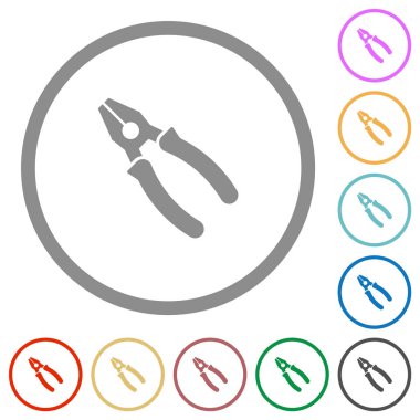 Beyaz arkaplanda yuvarlak ana hatlarda birleştirilmiş pense düz renk simgeleri