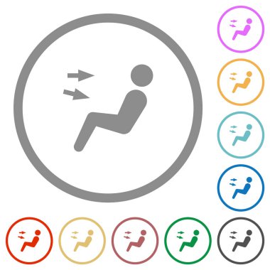 Araba hava akışı yönü baş göğüs düz renk simgeleri beyaz arkaplanda yuvarlak ana hatlar