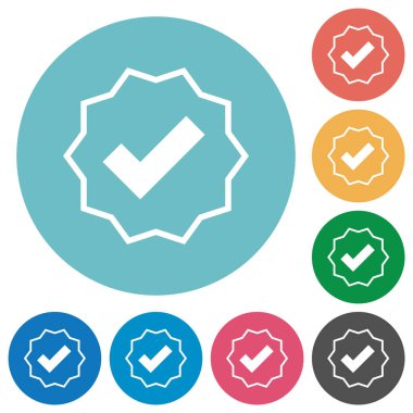Verified sticker outline flat white icons on round color backgrounds