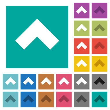 Top angle arrow solid multi colored flat icons on plain square backgrounds. Included white and darker icon variations for hover or active effects.
