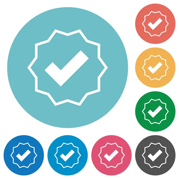 Verified sticker outline flat white icons on round color backgrounds