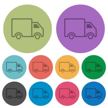 Delivery truck side view outline darker flat icons on color round background