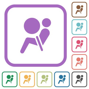 Hava yastığı gösterge paneli beyaz arkaplan üzerinde renkli yuvarlak kare çerçeveler basit simgeler