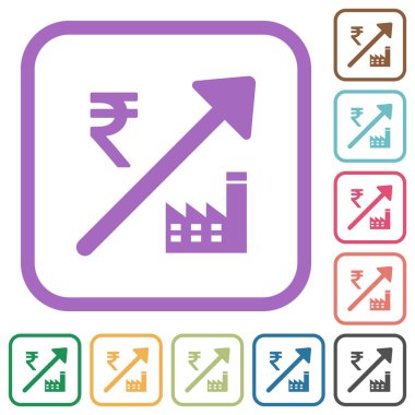 Rising power plant Indian Rupee prices simple icons in color rounded square frames on white background