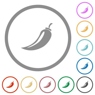 Beyaz arkaplanda yuvarlak hatlı kırmızı biber düz renk simgeleri