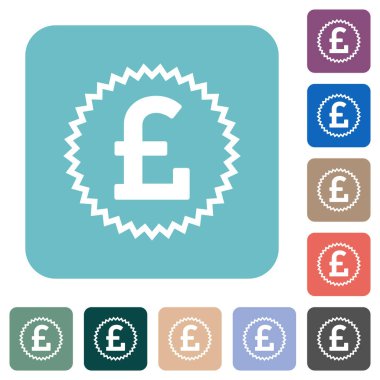 English Pound sticker alternate white flat icons on color rounded square backgrounds
