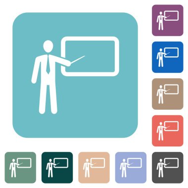 Training white flat icons on color rounded square backgrounds