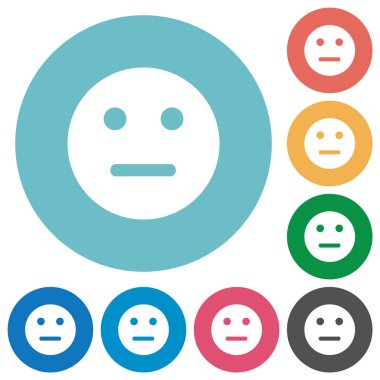 Neutral emoticon solid flat white icons on round color backgrounds
