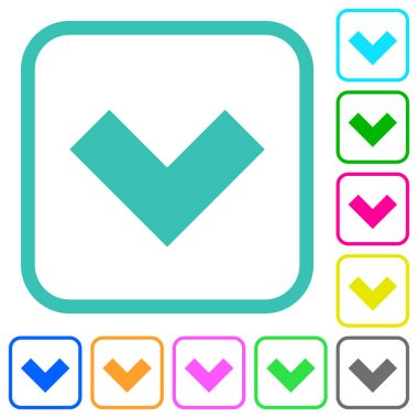 Bottom angle arrow solid vivid colored flat icons in curved borders on white background