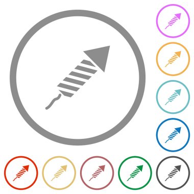 Firework rocket flat color icons in round outlines on white background