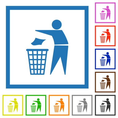 Tidy man solid flat color icons in square frames on white background