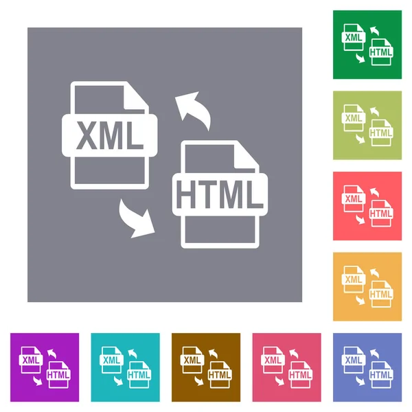 Xml Html File Conversion Flat Icons Simple Color Square Backgrounds — Stock Vector