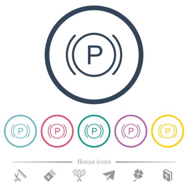 Yuvarlak çizgilerde gösterge paneli fren uyarısı düz renk simgeleri. 6 bonus simgesi dahil.