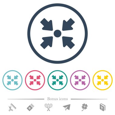 Centering object solid flat color icons in round outlines. 6 bonus icons included.