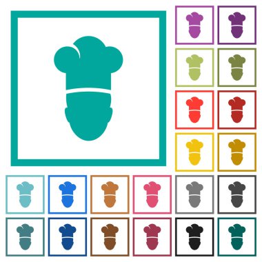 Beyaz arkaplanda çeyrek çerçeve ile şef düz renk simgeleri
