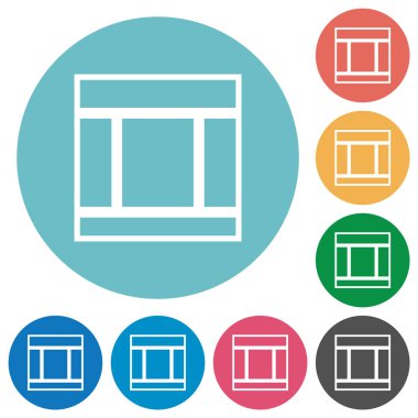 Three columned web layout outline flat white icons on round color backgrounds