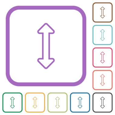 Resize vertical outline simple icons in color rounded square frames on white background