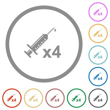 Fourth vaccine dose flat color icons in round outlines on white background