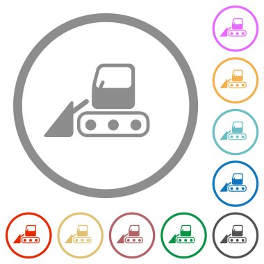 Snow shovel tractor flat color icons in round outlines on white background