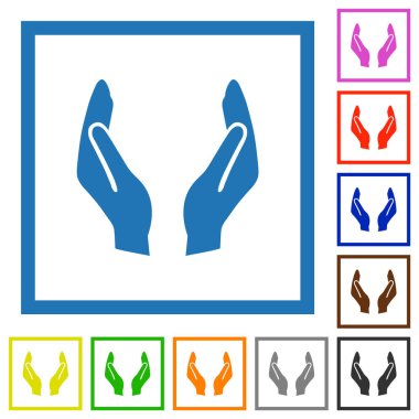 Boş koruma elleri beyaz arkaplanda kare çerçeveli katı düz renk simgeleri