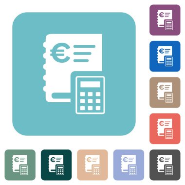 European Euro ledger white flat icons on color rounded square backgrounds
