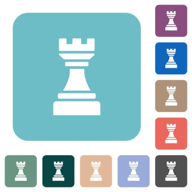 Black chess rook white flat icons on color rounded square backgrounds