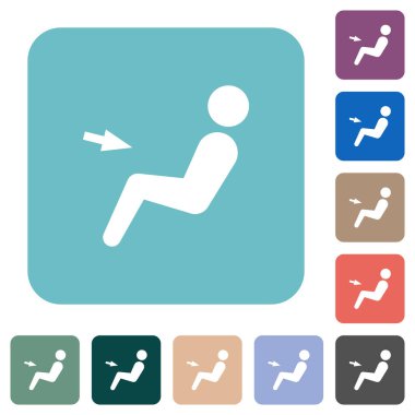 Car air flow direction chest white flat icons on color rounded square backgrounds