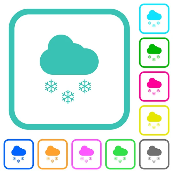 Snowy Weather Vivid Colored Flat Icons Curved Borders White Background — Stock Vector