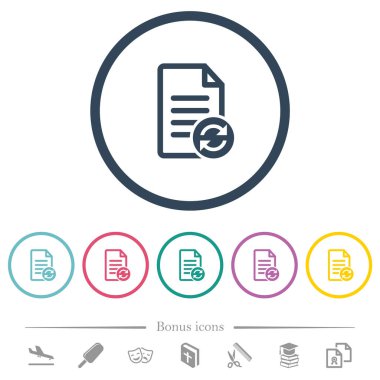 Refresh document flat color icons in round outlines. 6 bonus icons included.