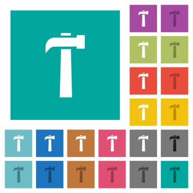 Eski çekiç, düz kare arka planda çok renkli düz simgeler. Uçan veya etkin efektler için beyaz ve koyu simge varyasyonları.