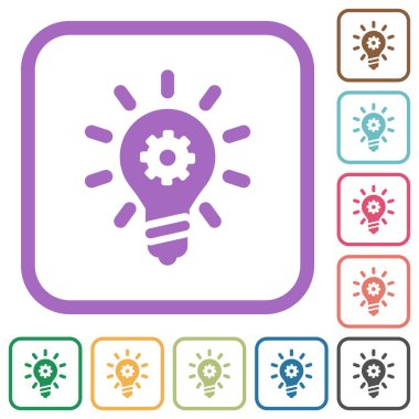 Innovation solid simple icons in color rounded square frames on white background