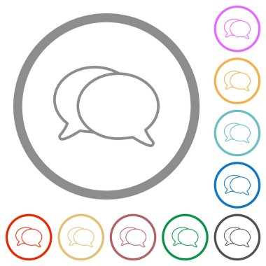 İki oval sohbet baloncuğu beyaz arkaplanda yuvarlak hatlı düz renk simgeleri ana hatları