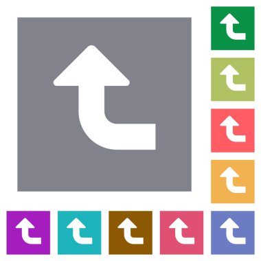 Basit renk kare arkaplanlarında sol üst taraf okun katı düz simgelerini döndürür