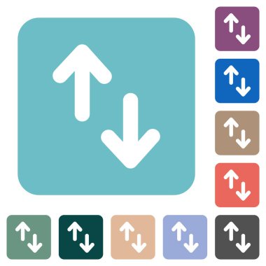 Renkli yuvarlak kare arkaplan üzerinde katı beyaz düz simgeler transfer et