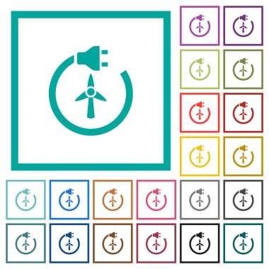 Beyaz arkaplanda çeyrek çerçeve ile rüzgar enerjisi düz renk simgeleri